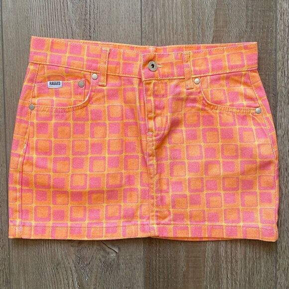 The Ragged Priest Dresses & Skirts - The Ragged Priest Ragged Jeans Doll Retro Square Print Denim Mini Skirt Size 24
